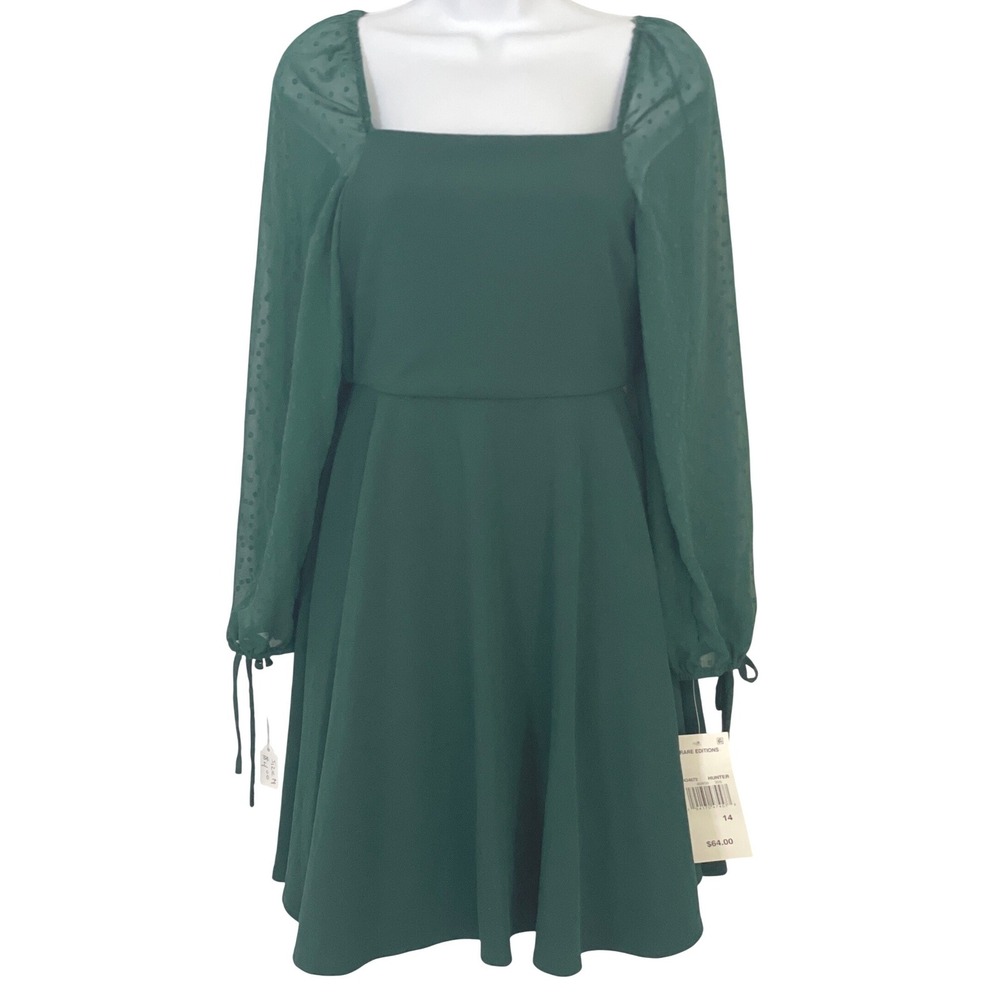 Womens Vintage Dress Swiss Dot Sheer Sleeve 14 Green Romantic Cocktail Elegant